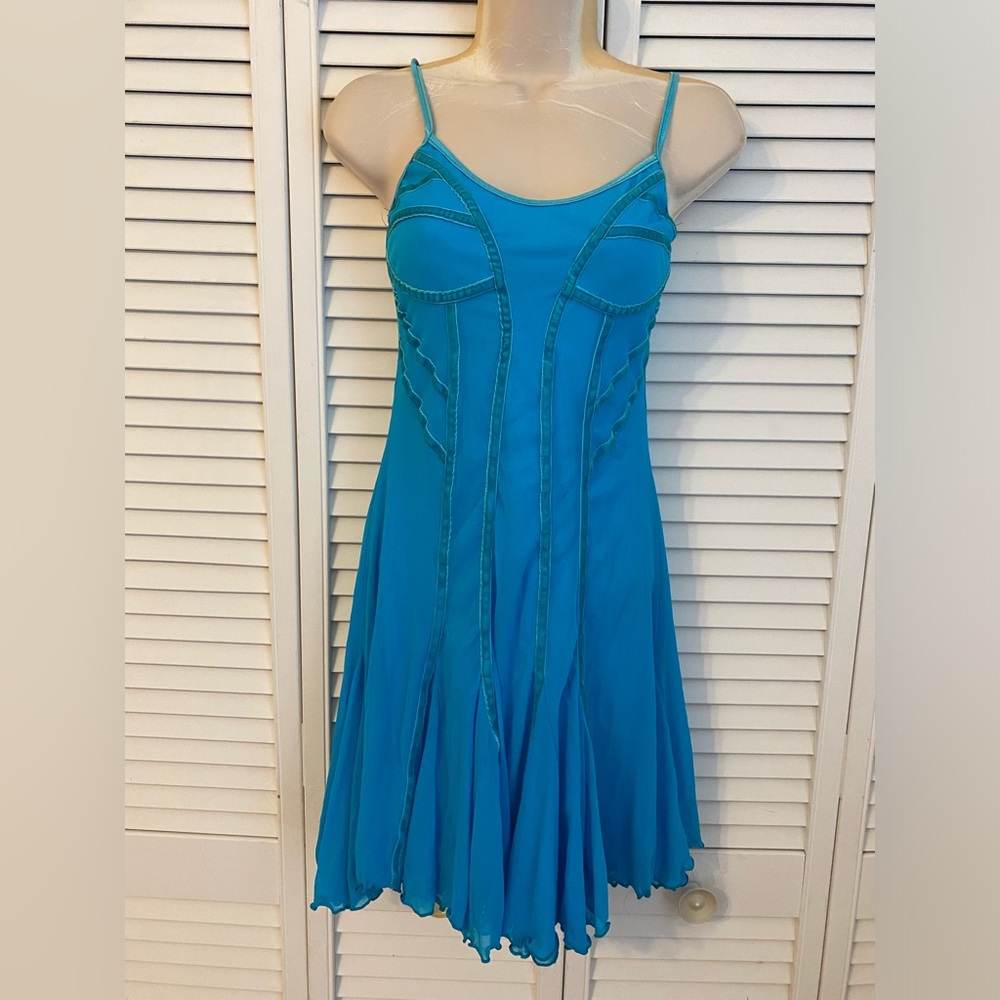 VTG 90s Fairy Whimisgoth Asymmetrical Midi Dress Womens Blue Velvet Burnout
